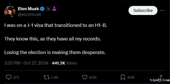 马斯克持有J-1签证