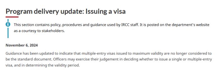 加拿大不再签发10年多次往返