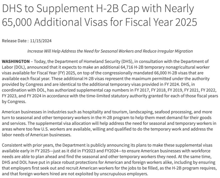 美国增加外国人签证限额