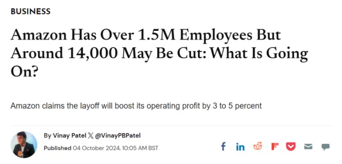 亚马逊裁掉1.4万个经理