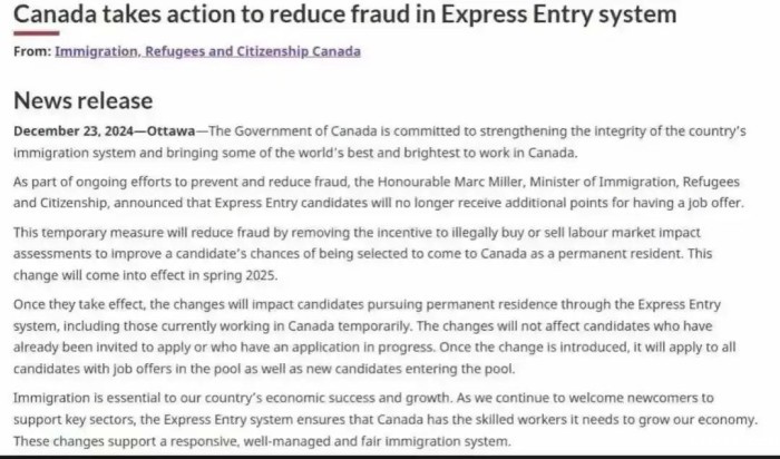 加拿大正式取消快速通道LMIA加分