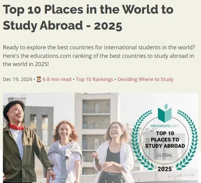 2025最佳留学国家排名发布