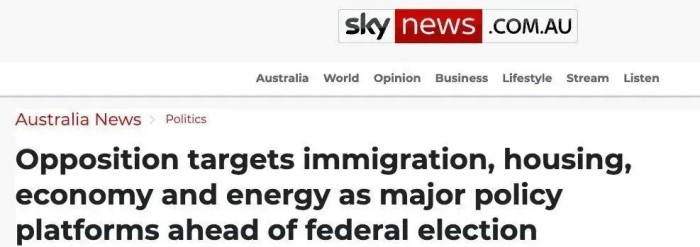 澳洲反对党联盟党多项核心政策