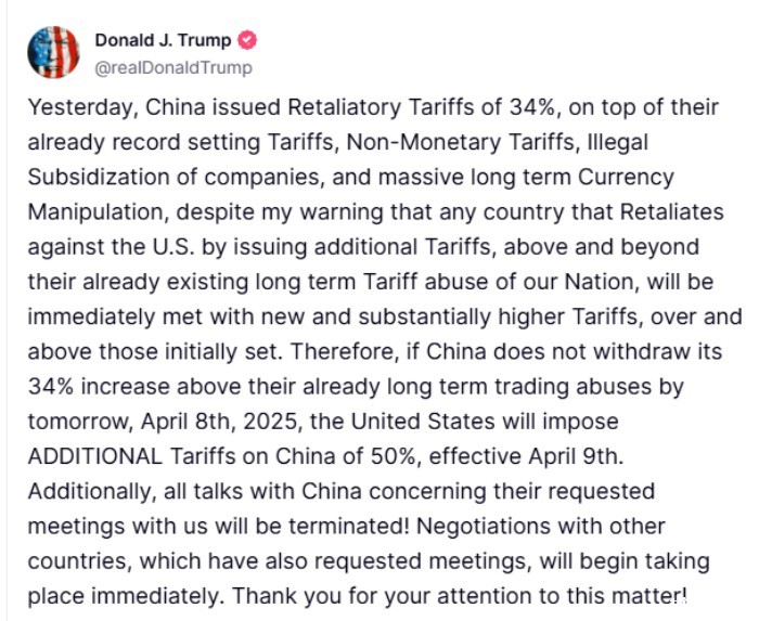 川普在社交媒体放出强硬信号