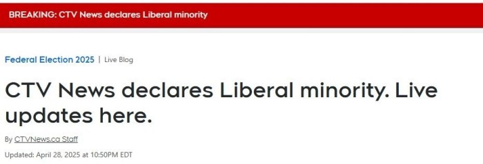 自由党成功赢得少数政府席位