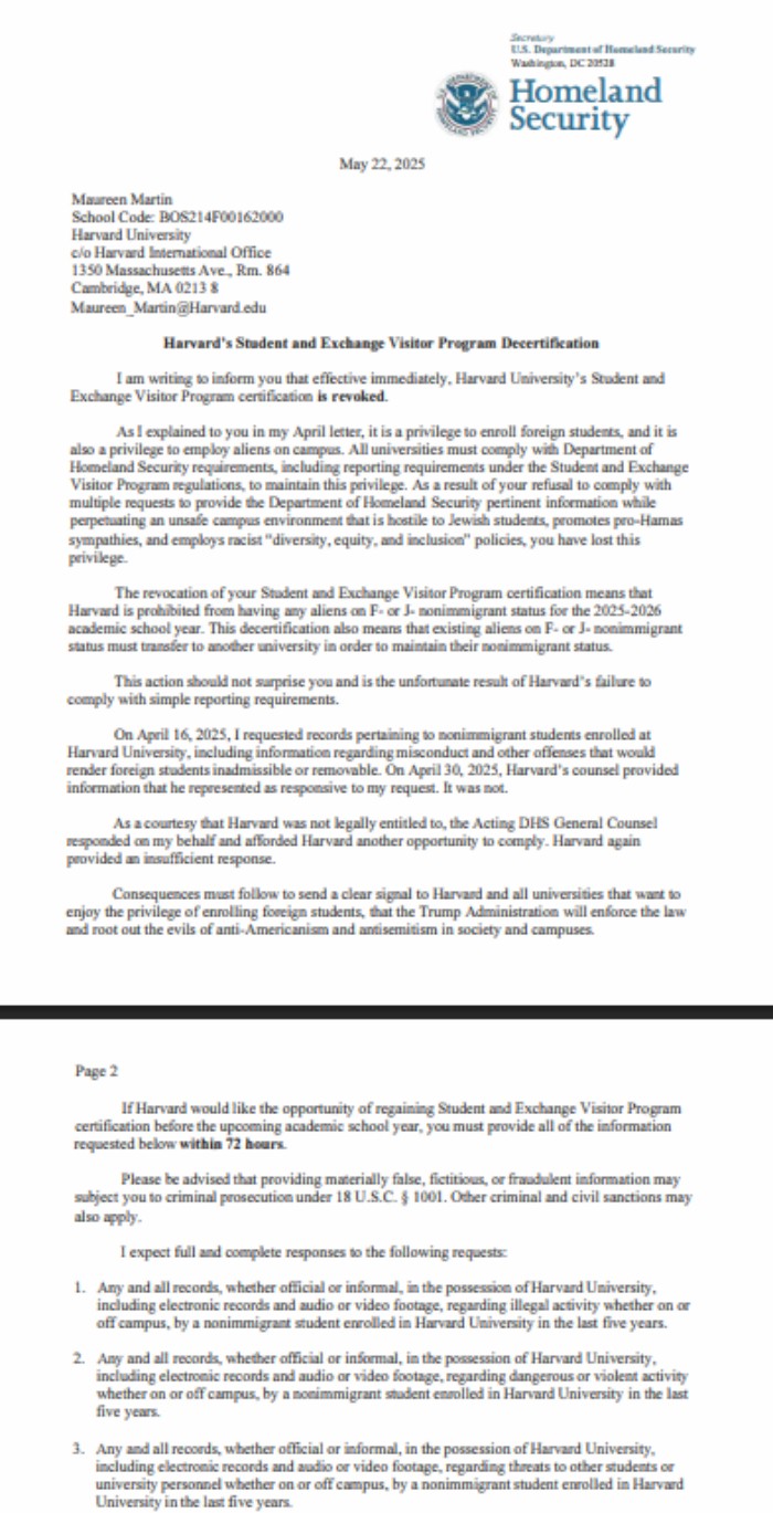 美国政府冻结哈佛联邦资助