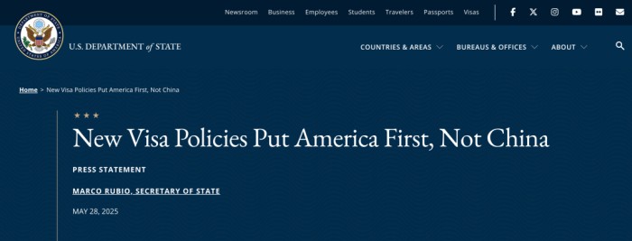 暂停全球新的学签面谈