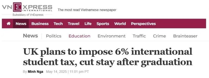 英国拟征收6%“留学生税”