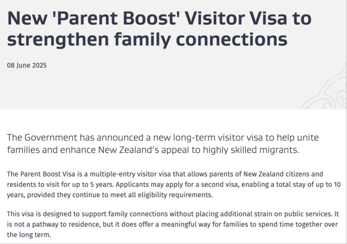 新西兰父母超级签证