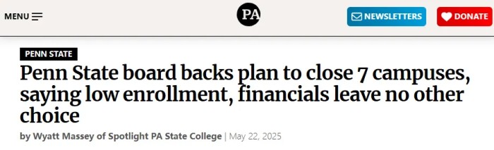 宾夕法尼亚州立大学关闭校区
