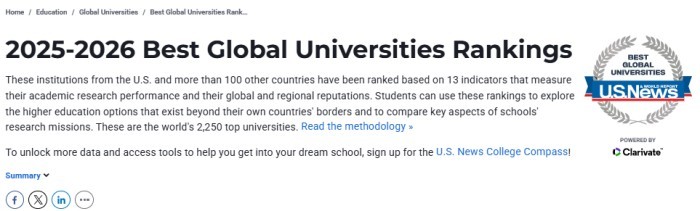 U.S. News世界大学排名