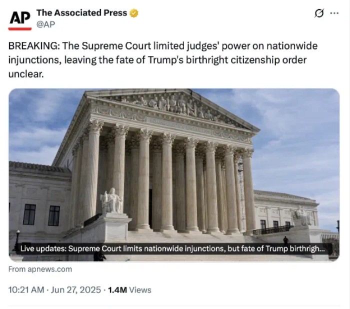 美国最高法院支持“废除出生公民权”