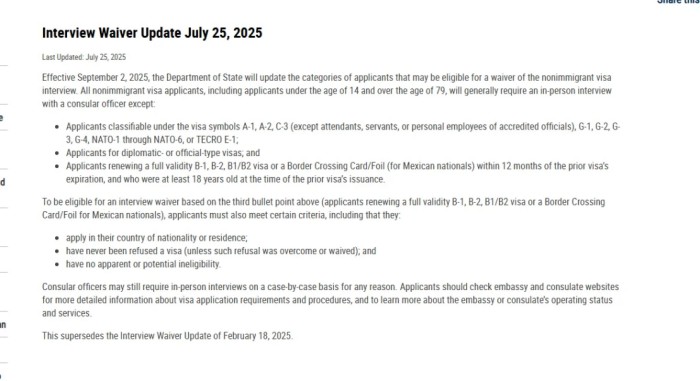 非移民签证面试豁免政策