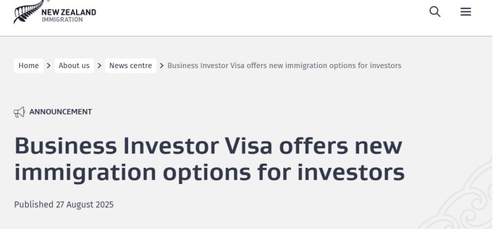 新西兰商业投资者签证BIV