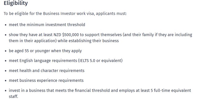 商业投资者签证申请条件